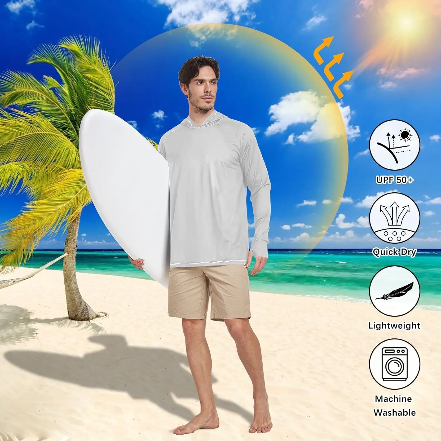 GAIGEO Light UPF Shirt Men, Breathable Summer Long Sleeve Shirts for Men, Moisture Wicking Beach Shirts, Coral S
