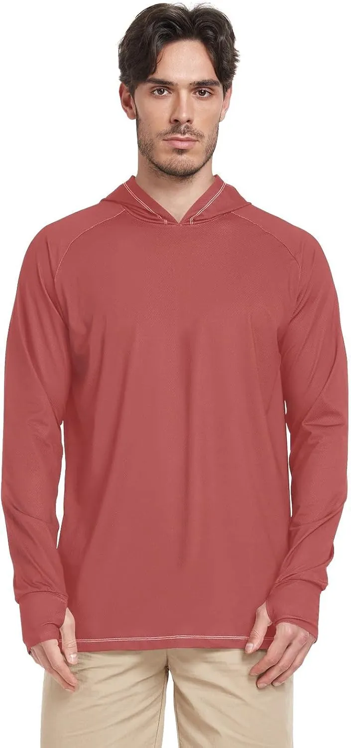 GAIGEO Light UPF Shirt Men, Breathable Summer Long Sleeve Shirts for Men, Moisture Wicking Beach Shirts, Coral S