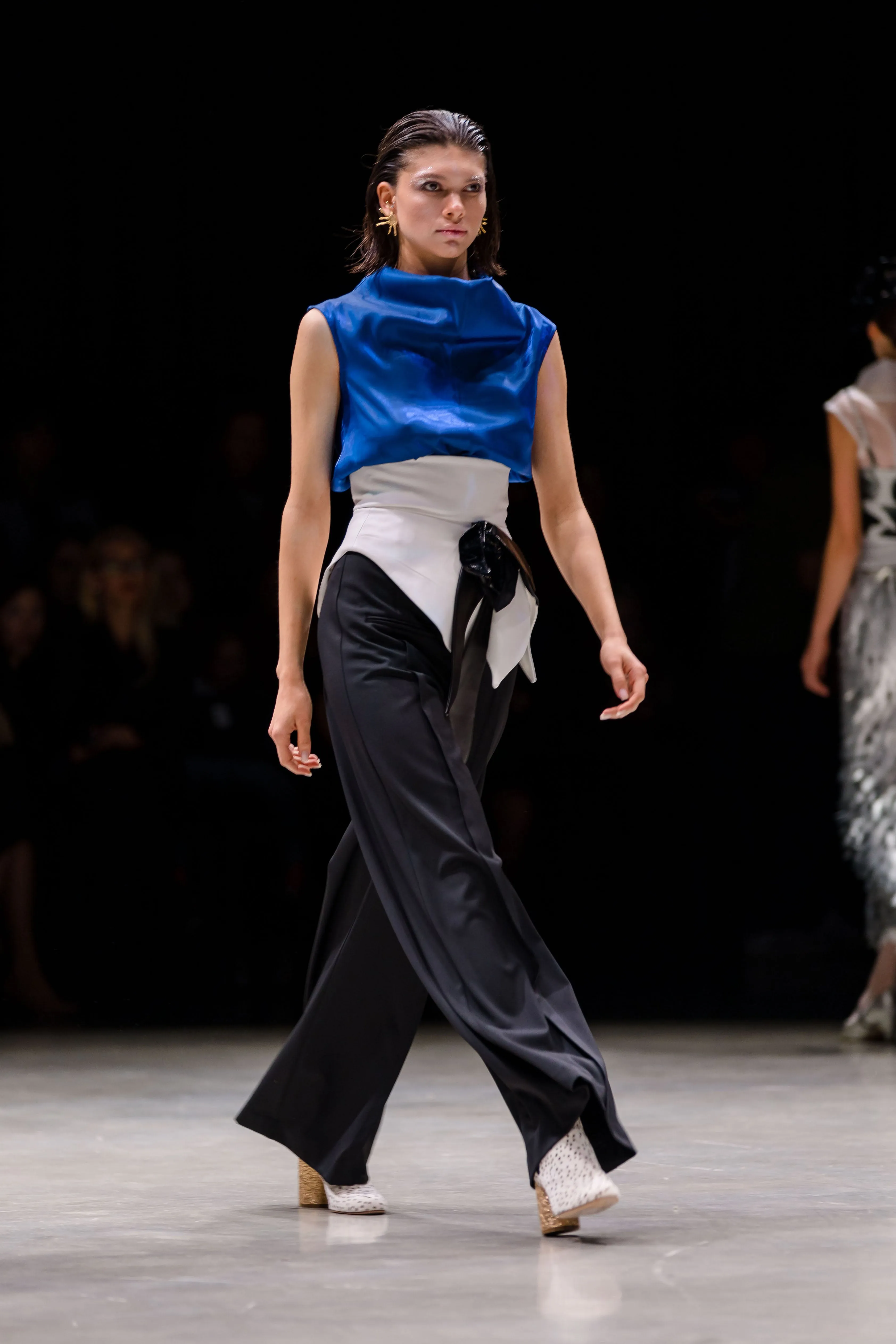 High Neck Organza Vest Blue
