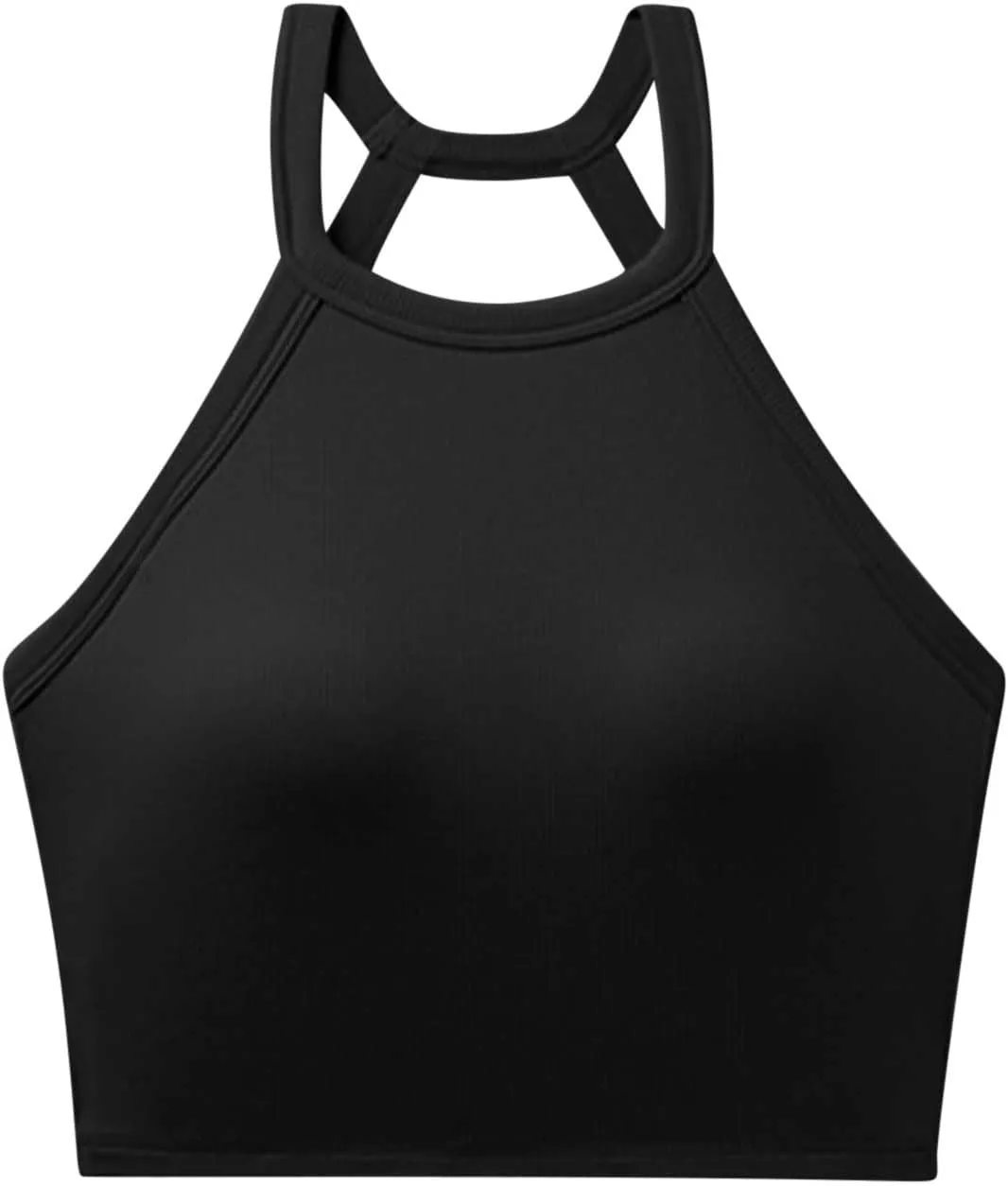 High Neck Padded Sports Bra Tank Top for Women Built in Bra Sleeveless Workout Crop Shirt Stretch Athletic Fitness Vest