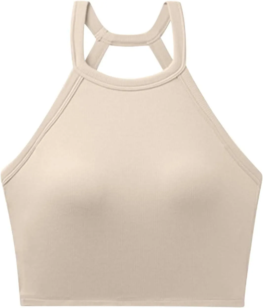 High Neck Padded Sports Bra Tank Top for Women Built in Bra Sleeveless Workout Crop Shirt Stretch Athletic Fitness Vest