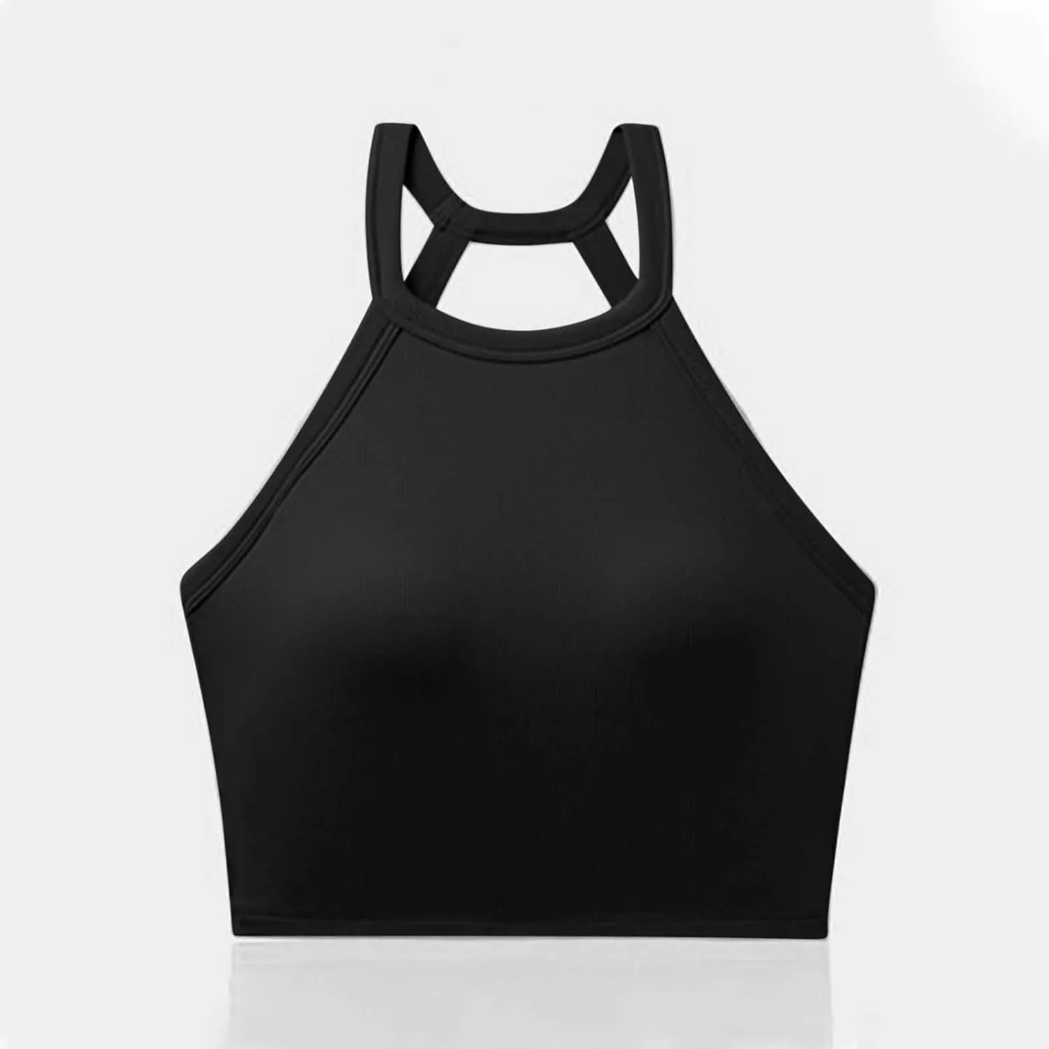 High Neck Padded Sports Bra Tank Top for Women Built in Bra Sleeveless Workout Crop Shirt Stretch Athletic Fitness Vest