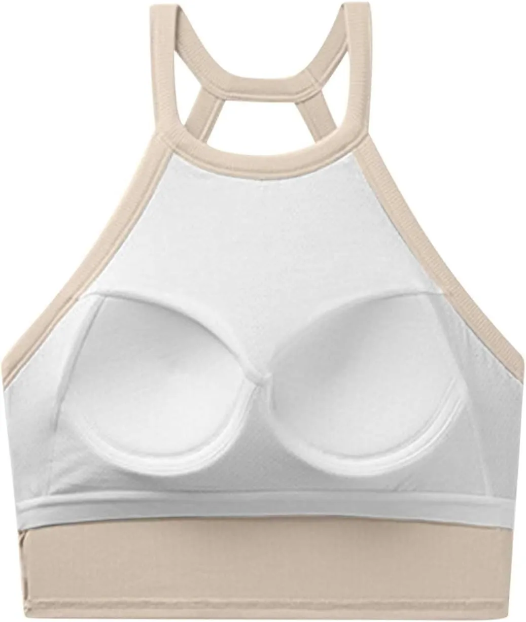 High Neck Padded Sports Bra Tank Top for Women Built in Bra Sleeveless Workout Crop Shirt Stretch Athletic Fitness Vest
