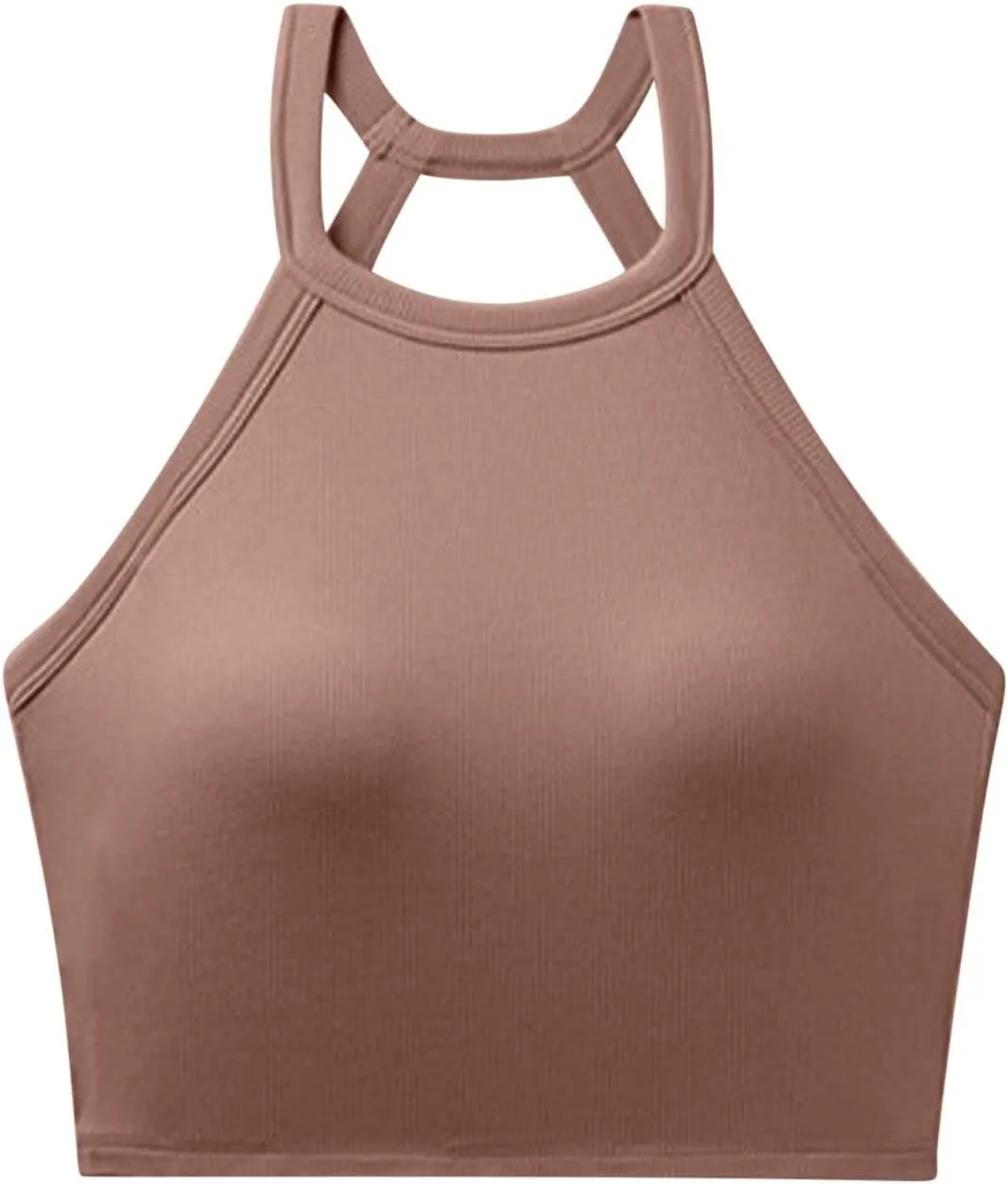 High Neck Padded Sports Bra Tank Top for Women Built in Bra Sleeveless Workout Crop Shirt Stretch Athletic Fitness Vest