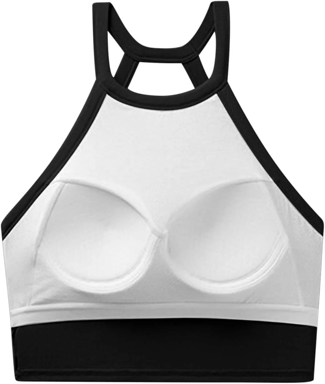 High Neck Padded Sports Bra Tank Top for Women Built in Bra Sleeveless Workout Crop Shirt Stretch Athletic Fitness Vest