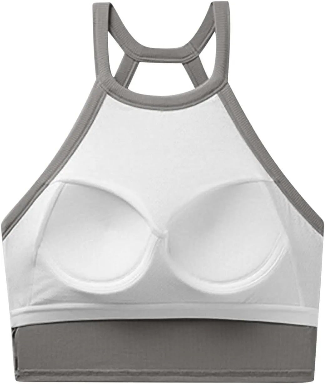 High Neck Padded Sports Bra Tank Top for Women Built in Bra Sleeveless Workout Crop Shirt Stretch Athletic Fitness Vest