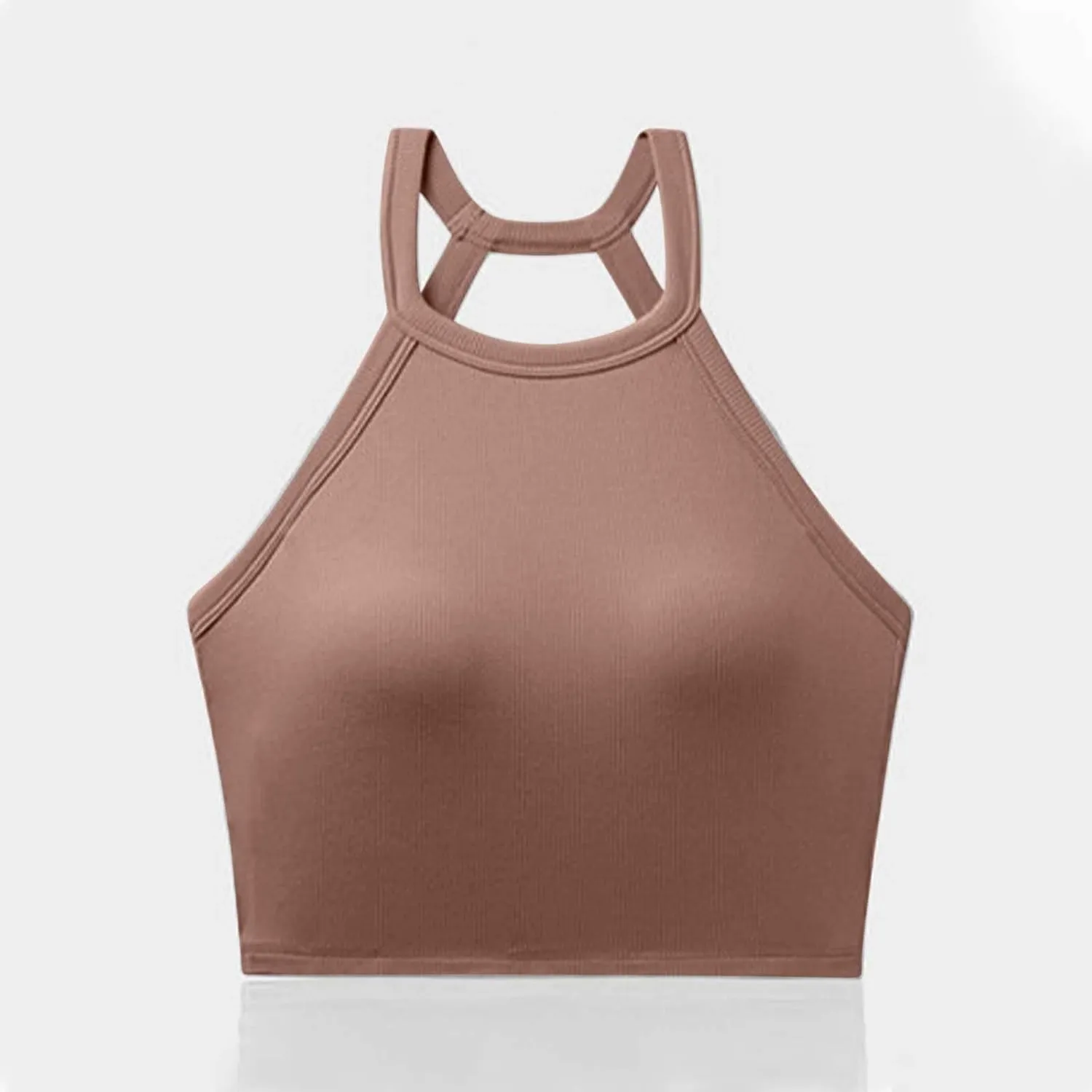 High Neck Padded Sports Bra Tank Top for Women Built in Bra Sleeveless Workout Crop Shirt Stretch Athletic Fitness Vest