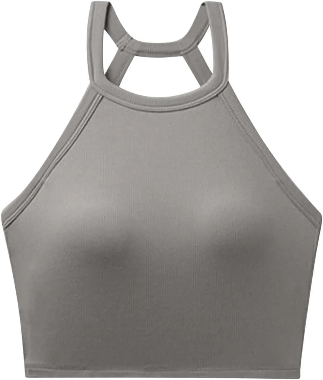 High Neck Padded Sports Bra Tank Top for Women Built in Bra Sleeveless Workout Crop Shirt Stretch Athletic Fitness Vest