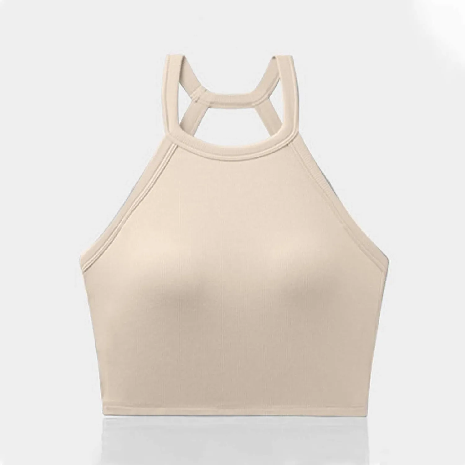 High Neck Padded Sports Bra Tank Top for Women Built in Bra Sleeveless Workout Crop Shirt Stretch Athletic Fitness Vest