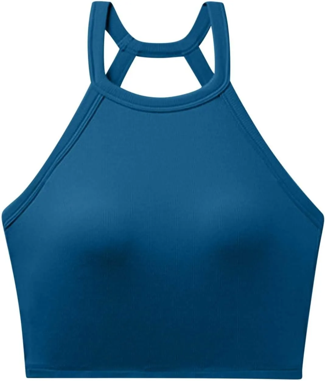 High Neck Padded Sports Bra Tank Top for Women Built in Bra Sleeveless Workout Crop Shirt Stretch Athletic Fitness Vest