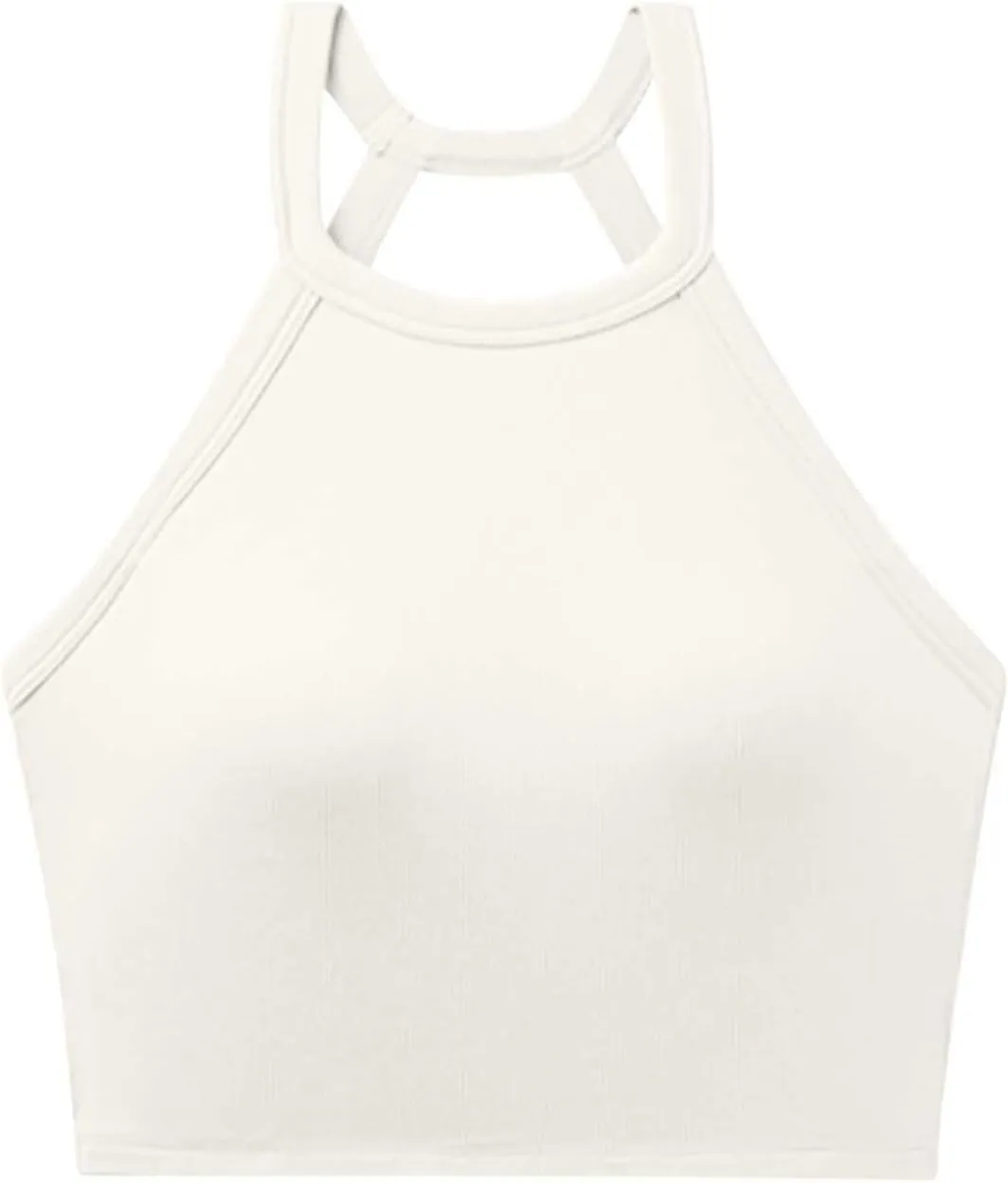 High Neck Padded Sports Bra Tank Top for Women Built in Bra Sleeveless Workout Crop Shirt Stretch Athletic Fitness Vest