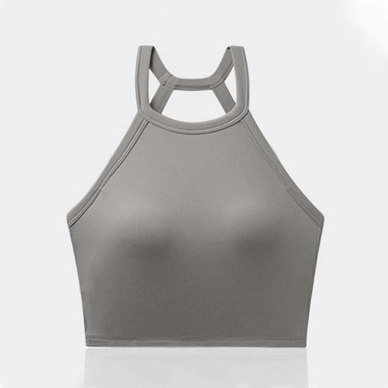 High Neck Padded Sports Bra Tank Top for Women Built in Bra Sleeveless Workout Crop Shirt Stretch Athletic Fitness Vest