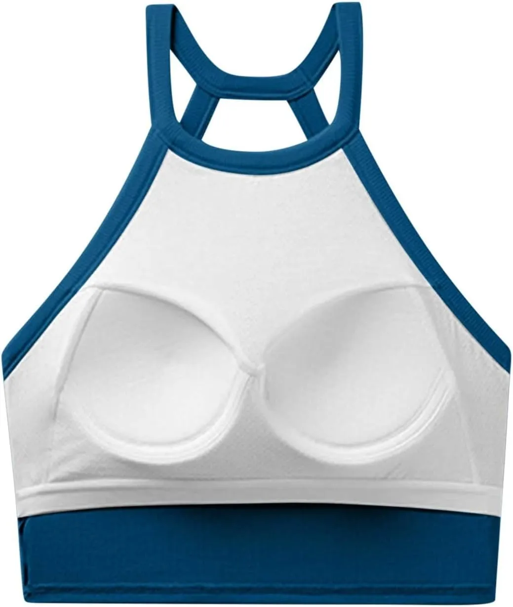 High Neck Padded Sports Bra Tank Top for Women Built in Bra Sleeveless Workout Crop Shirt Stretch Athletic Fitness Vest