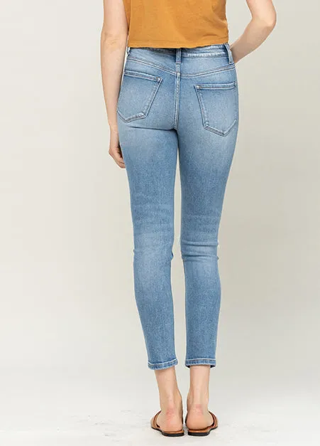 High Rise Button Up Distressed Front Skinny Jeans