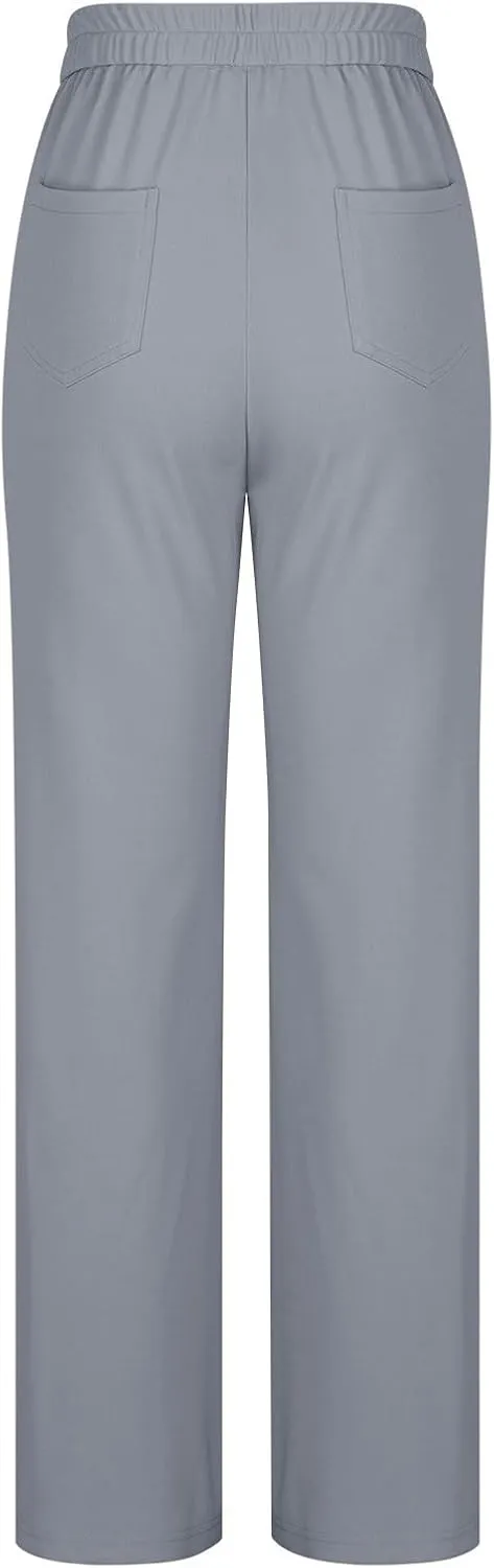 JOAU Womens 2024 Summer High Waisted Straight Leg Pants Fashion Button Decorated Casual Stretchy Trousers with Front Pockets