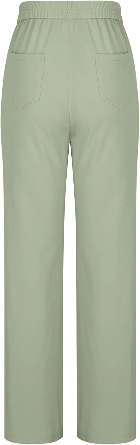 JOAU Womens 2024 Summer High Waisted Straight Leg Pants Fashion Button Decorated Casual Stretchy Trousers with Front Pockets