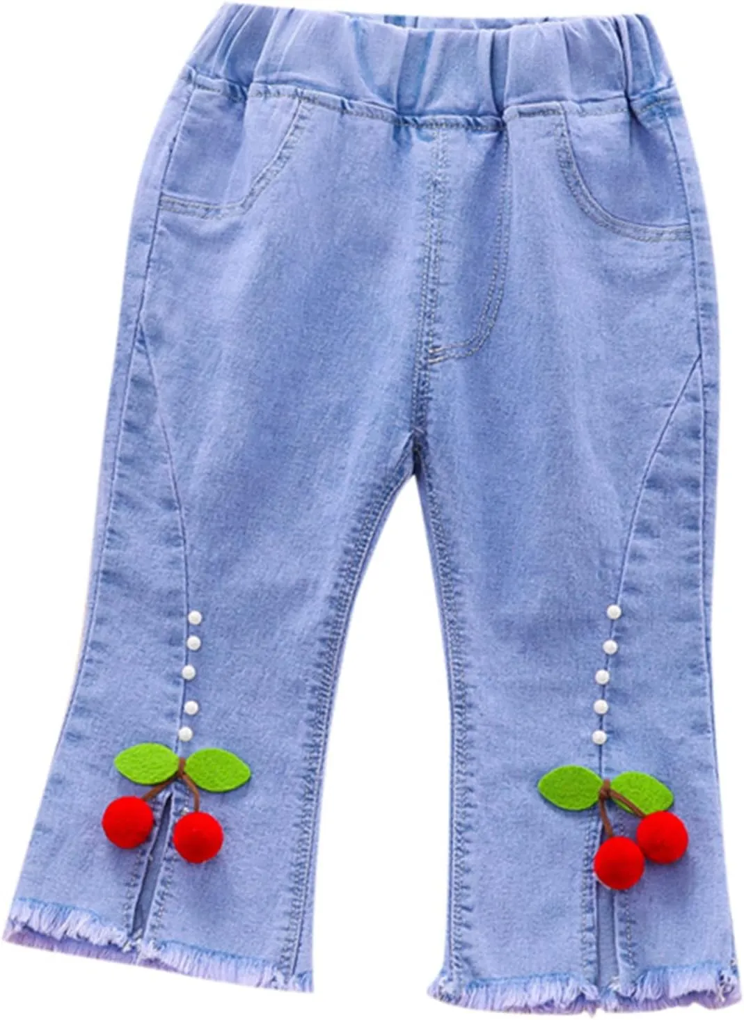 Kids Girls Bowknot Applique Jeans Elastic Waist Jeans Cool Loose Fit Distressed Denim Pants Baggy Y2K Trousers Jeans
