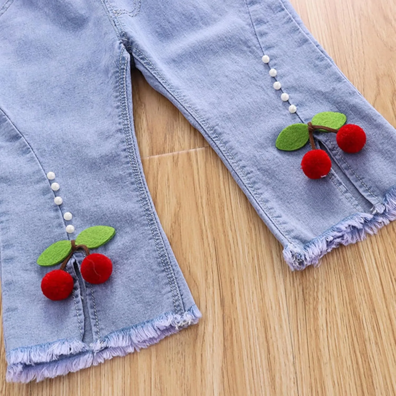 Kids Girls Bowknot Applique Jeans Elastic Waist Jeans Cool Loose Fit Distressed Denim Pants Baggy Y2K Trousers Jeans