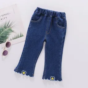 Kids Girls Heart Pattern Casual Style Jeans