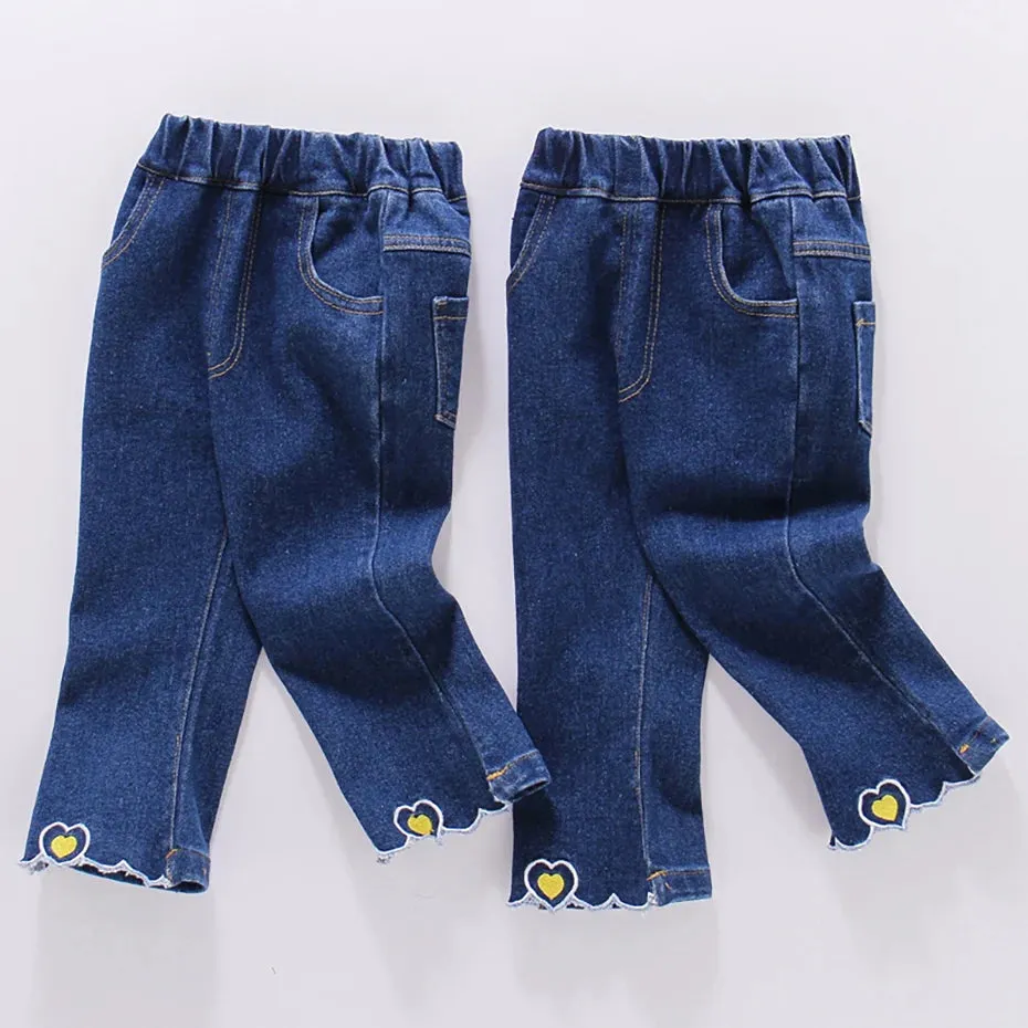Kids Girls Heart Pattern Casual Style Jeans