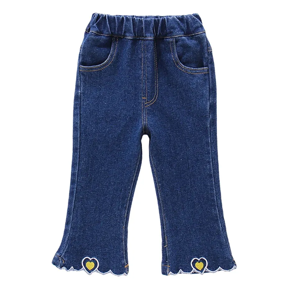 Kids Girls Heart Pattern Casual Style Jeans