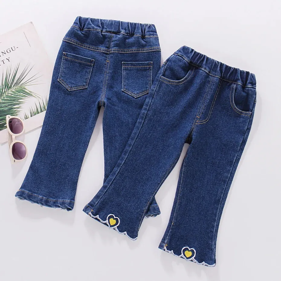 Kids Girls Heart Pattern Casual Style Jeans