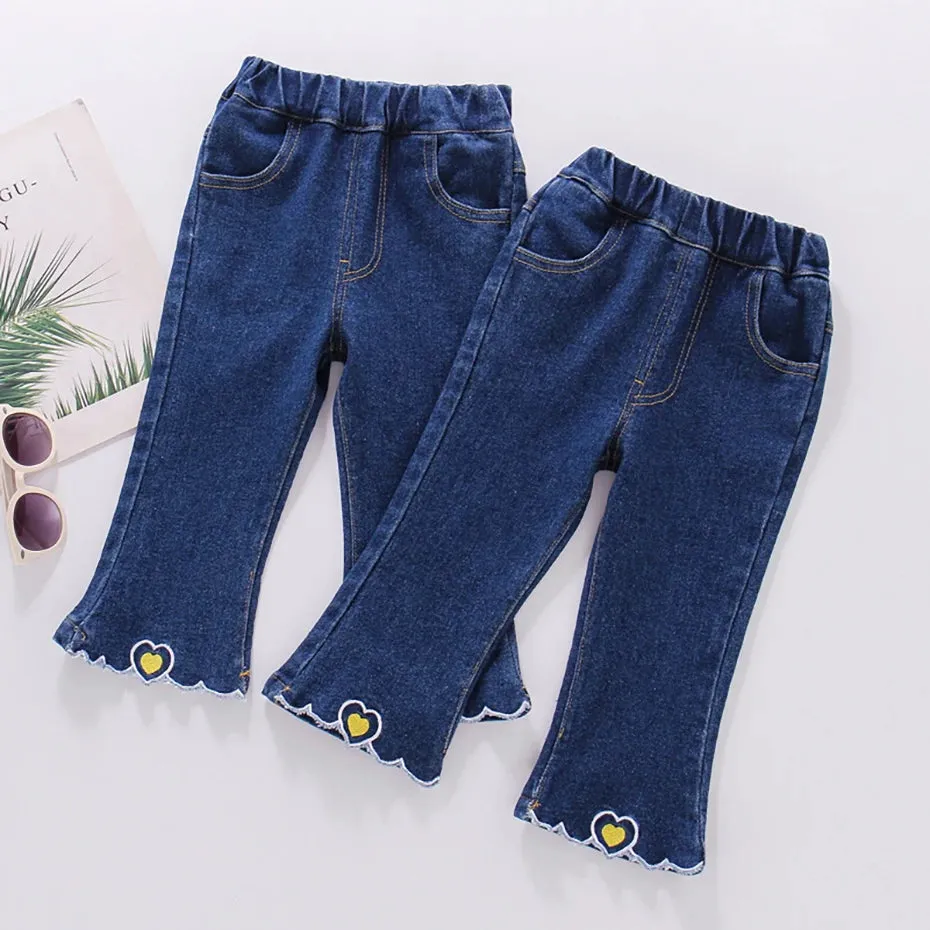 Kids Girls Heart Pattern Casual Style Jeans