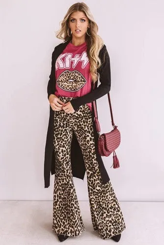 KISS Leopard Print Lips Raspberry Red Tee