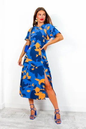 Lets Split - Blue Orange Floral Midi Dress