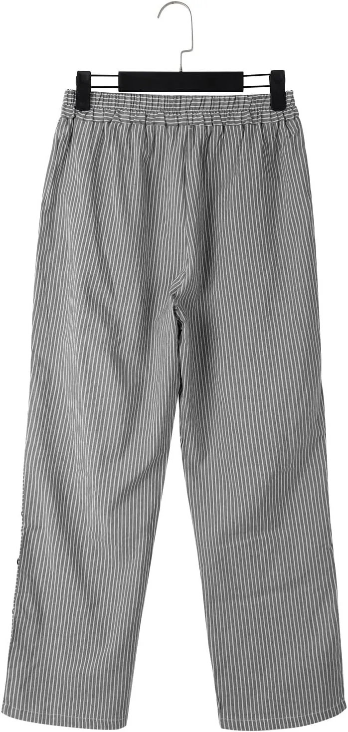 Linen Crop Pants for Women Elastic Waistband High Waistband Pocket Pants Side Nine Point Loose Casual