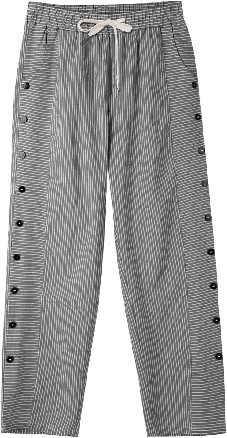 Linen Crop Pants for Women Elastic Waistband High Waistband Pocket Pants Side Nine Point Loose Casual