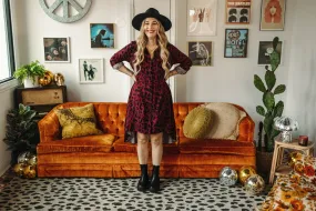 lorielle button down dress in burgundy