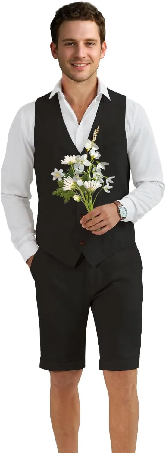 Men Suit Linen Set Vest and Pants Slim Fit Outfit 2 Pieces Casual Style Homecoming Summer Wedding Stylish