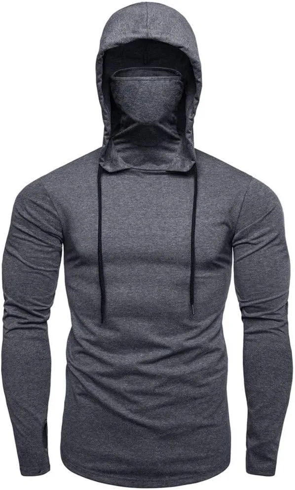 Mens Face_Cover Button Sports Sleeveless/Short/Long Sleeve Vest Hooded Splice Large Open-Forked Male Tank Tops Shirt Blouse