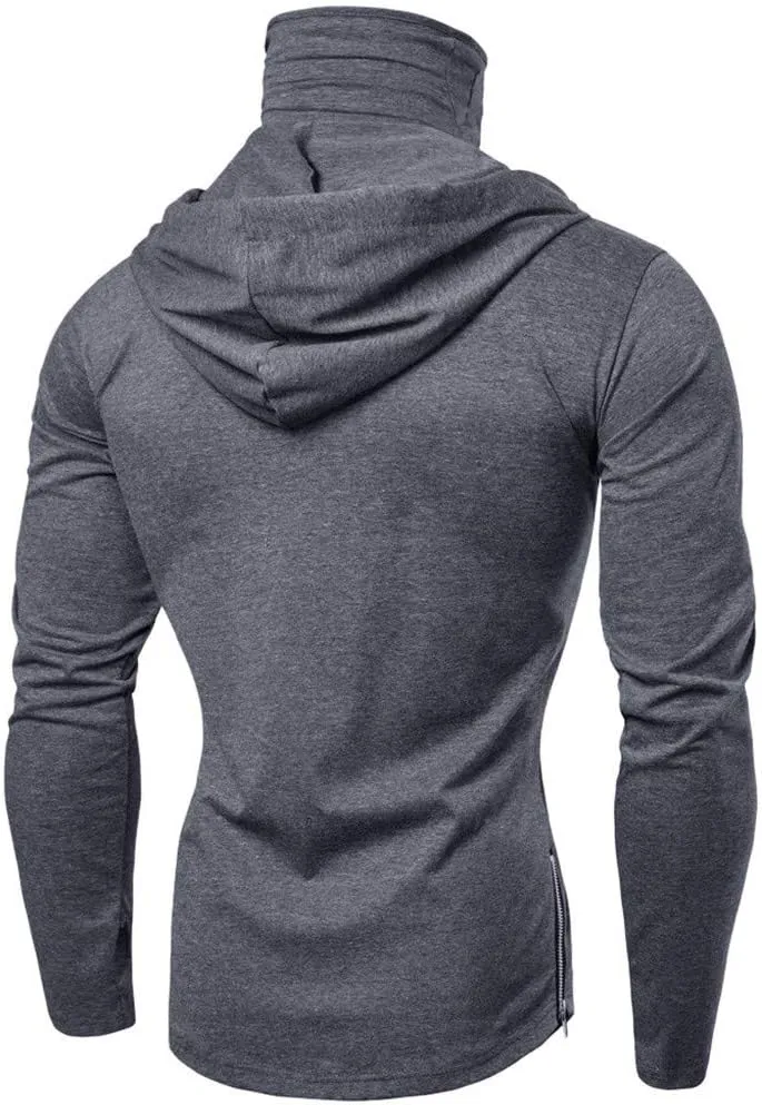 Mens Face_Cover Button Sports Sleeveless/Short/Long Sleeve Vest Hooded Splice Large Open-Forked Male Tank Tops Shirt Blouse