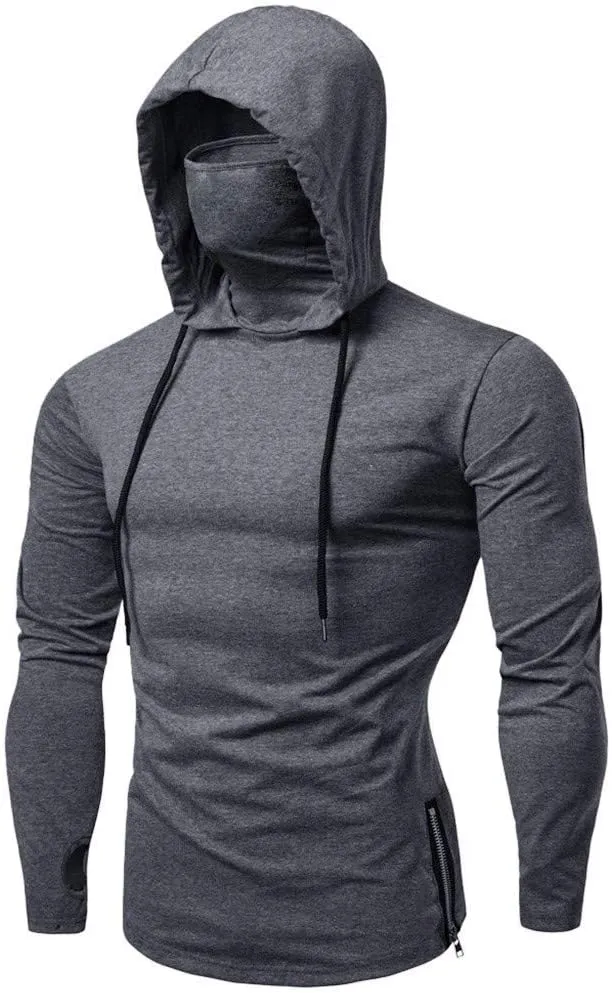 Mens Face_Cover Button Sports Sleeveless/Short/Long Sleeve Vest Hooded Splice Large Open-Forked Male Tank Tops Shirt Blouse