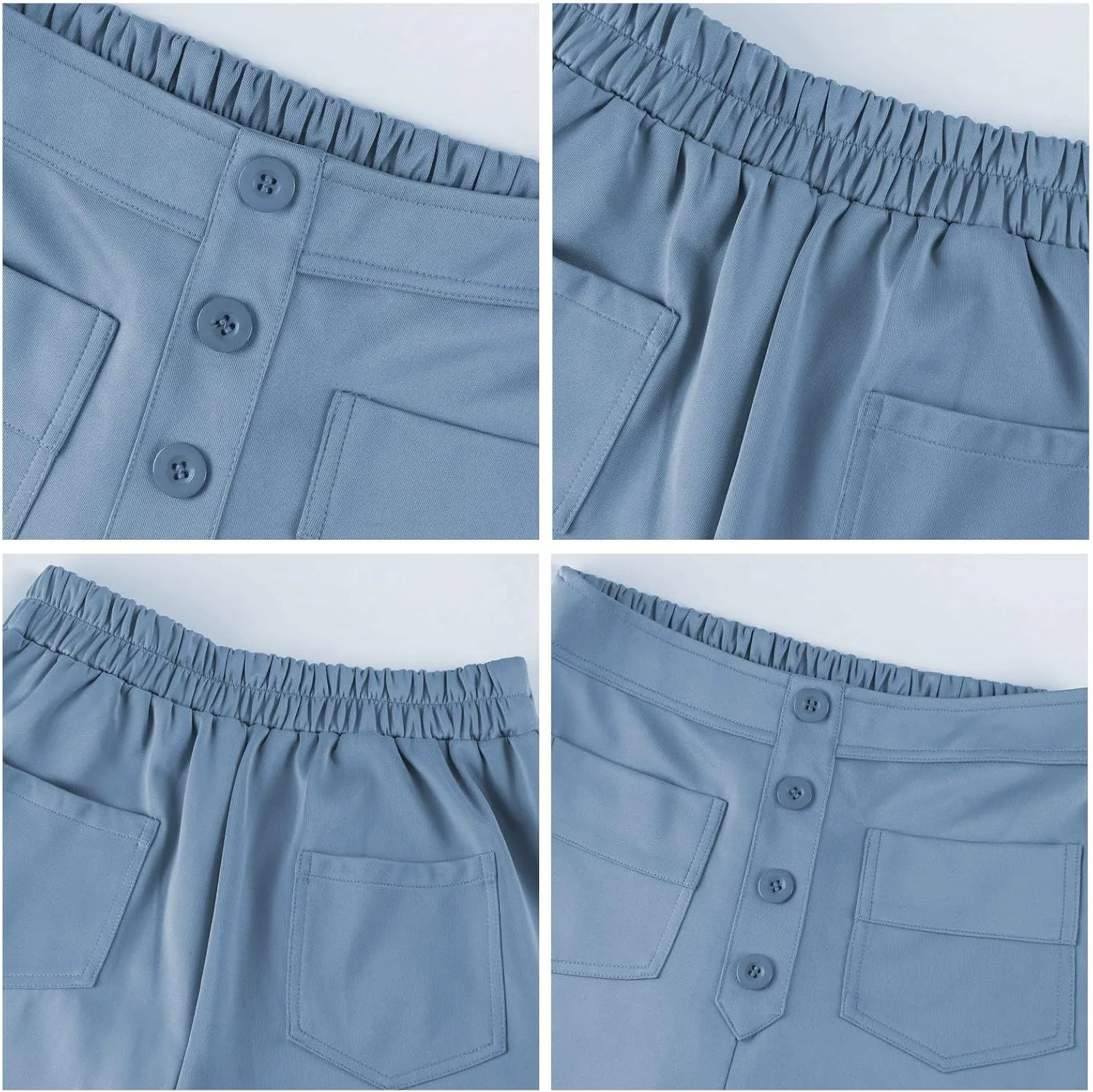 midelxp Casual Straight Leg Pants for Women High Waisted Button Stretchy Business Work Pants Trousers with Multiple Pockets