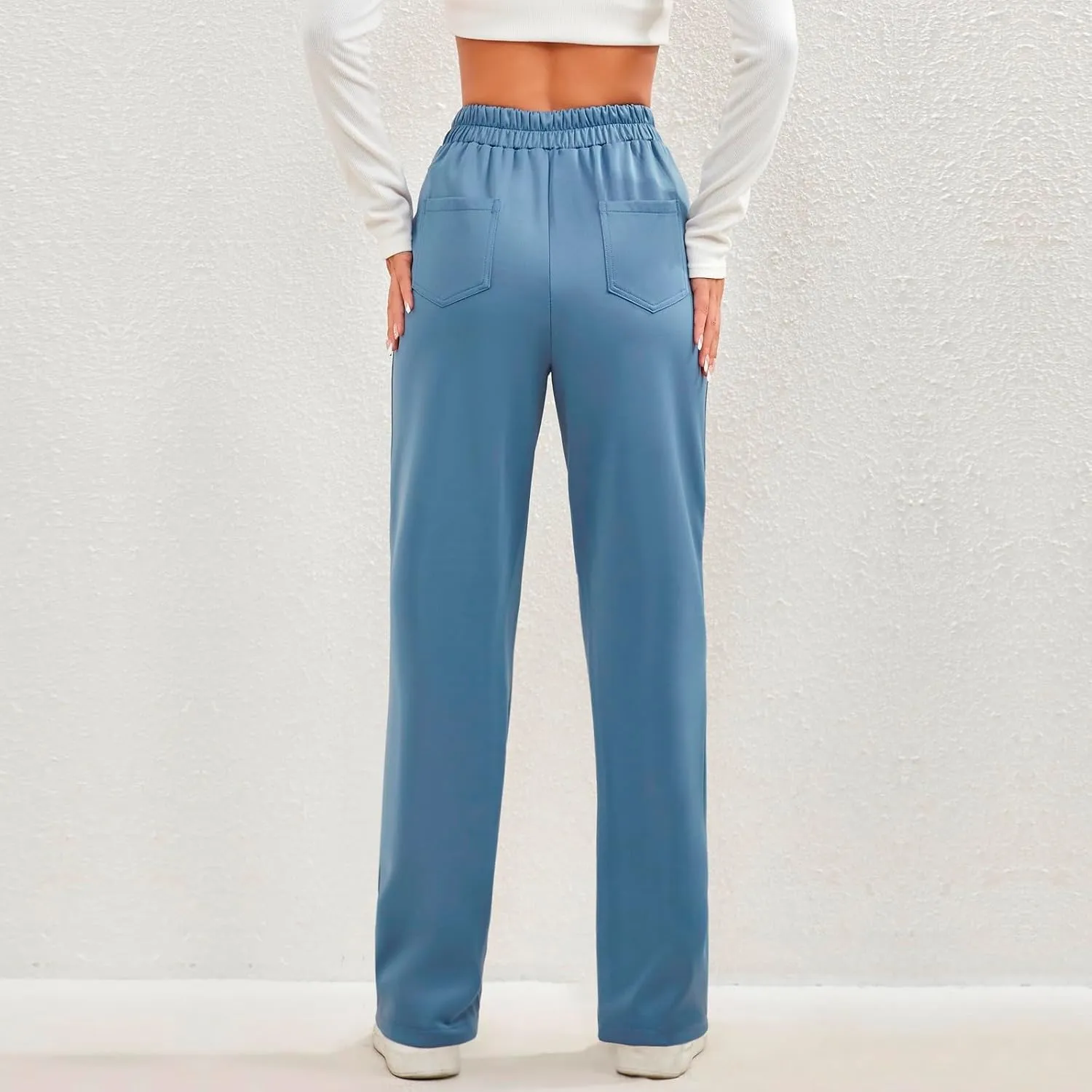 midelxp Casual Straight Leg Pants for Women High Waisted Button Stretchy Business Work Pants Trousers with Multiple Pockets
