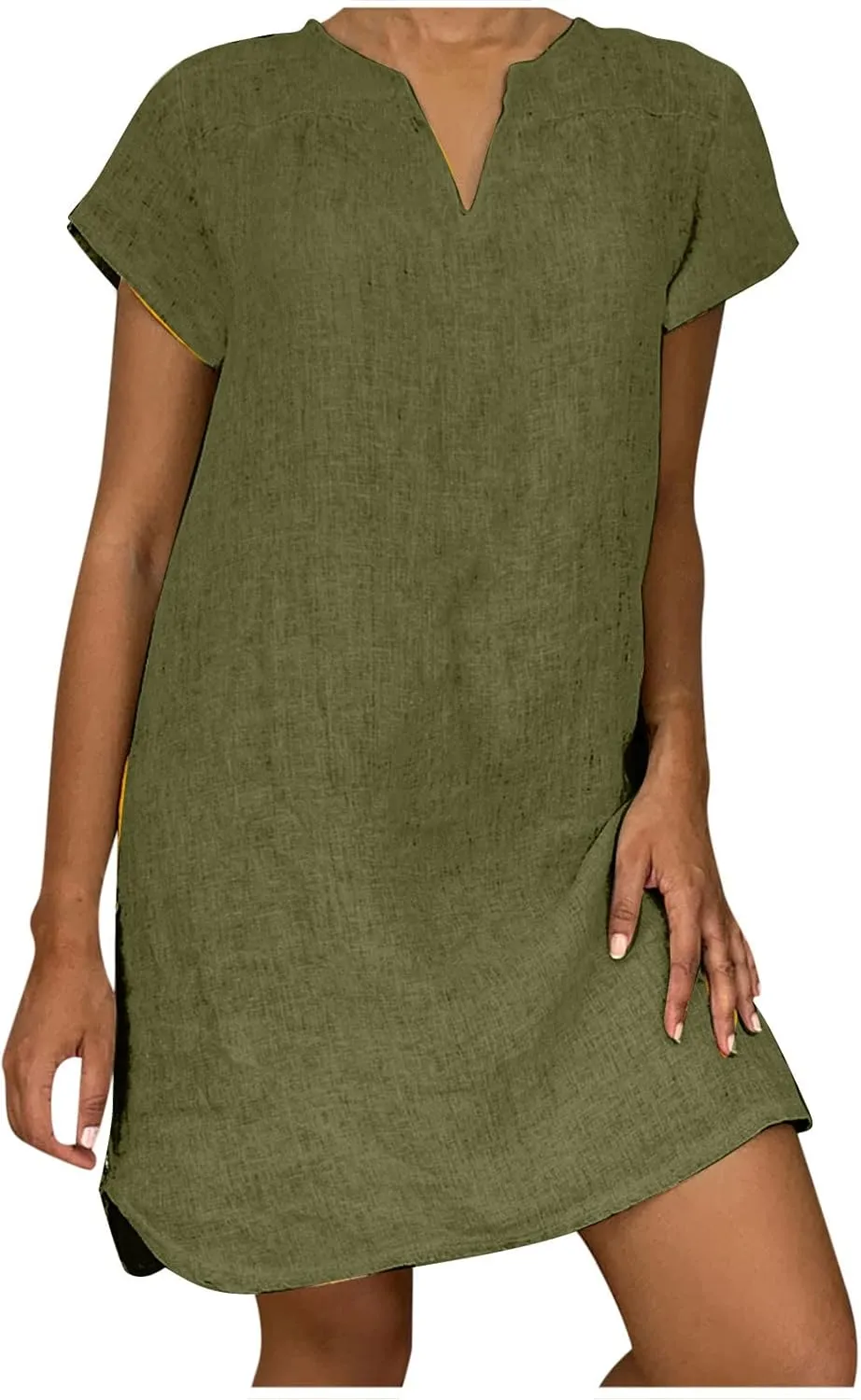 Mini Dresses for Women Summer V Neck Short Sleeve Solid Color Irregular Hem Casual Beach Vacation Shift Dress