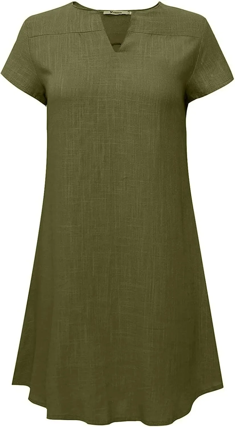 Mini Dresses for Women Summer V Neck Short Sleeve Solid Color Irregular Hem Casual Beach Vacation Shift Dress