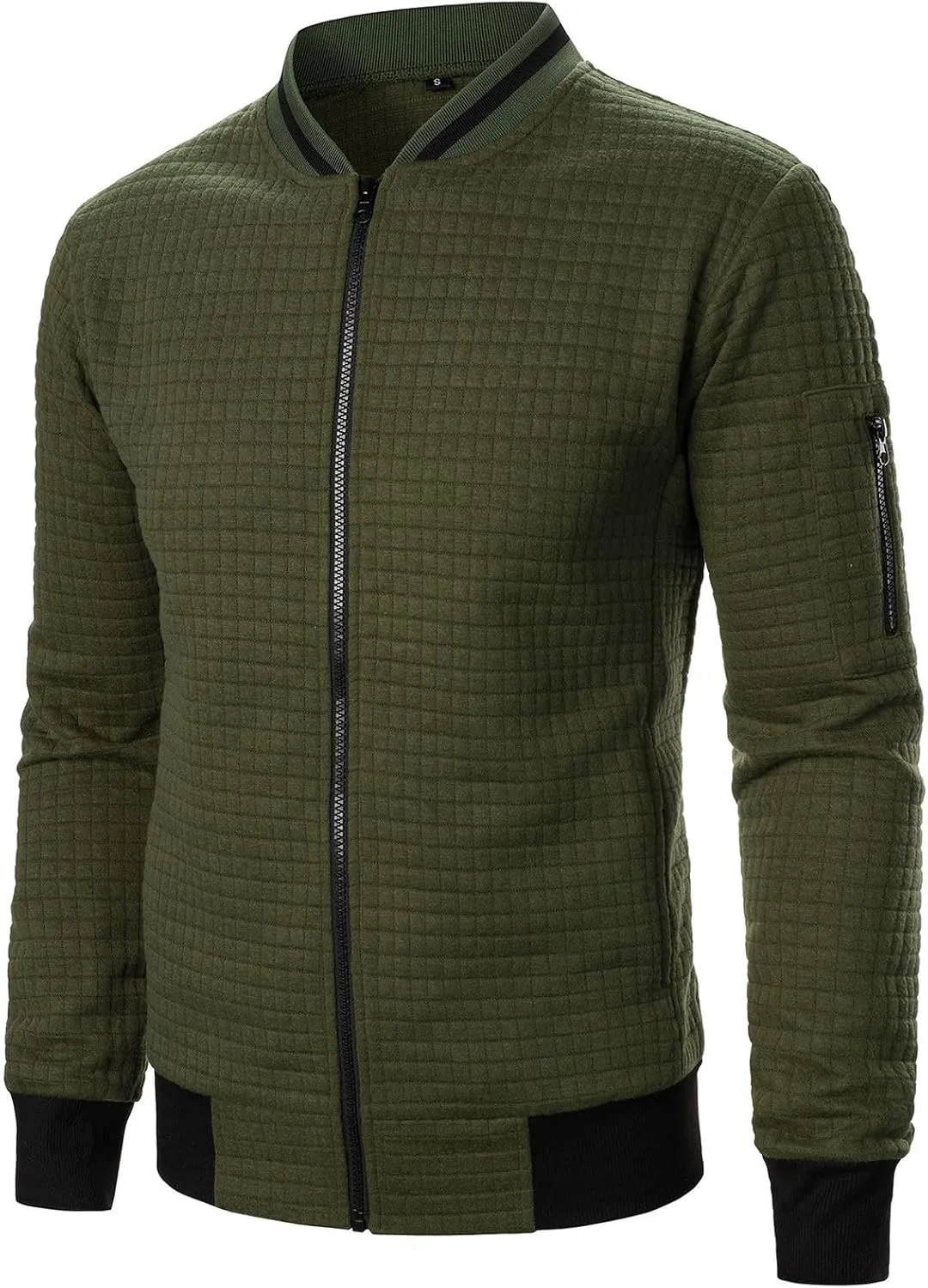 Muscularfit Mens Loose Fit Lightweight Jacket Casual Trendy Bomber Jacket Solid Color Waffle Full Zip Outwear Fall Light Coat