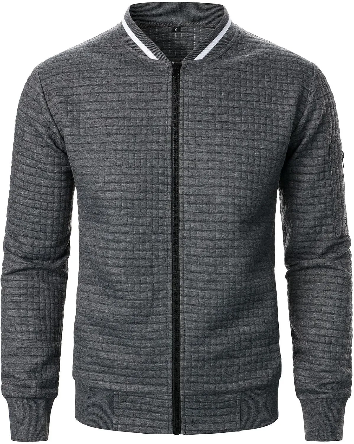 Muscularfit Mens Loose Fit Lightweight Jacket Casual Trendy Bomber Jacket Solid Color Waffle Full Zip Outwear Fall Light Coat