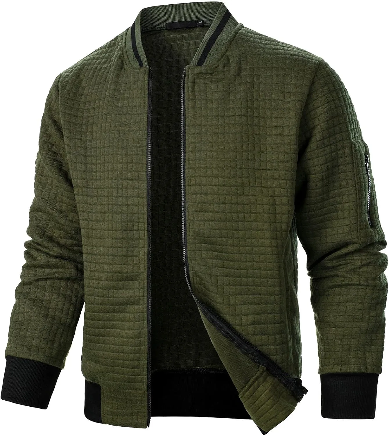 Muscularfit Mens Loose Fit Lightweight Jacket Casual Trendy Bomber Jacket Solid Color Waffle Full Zip Outwear Fall Light Coat