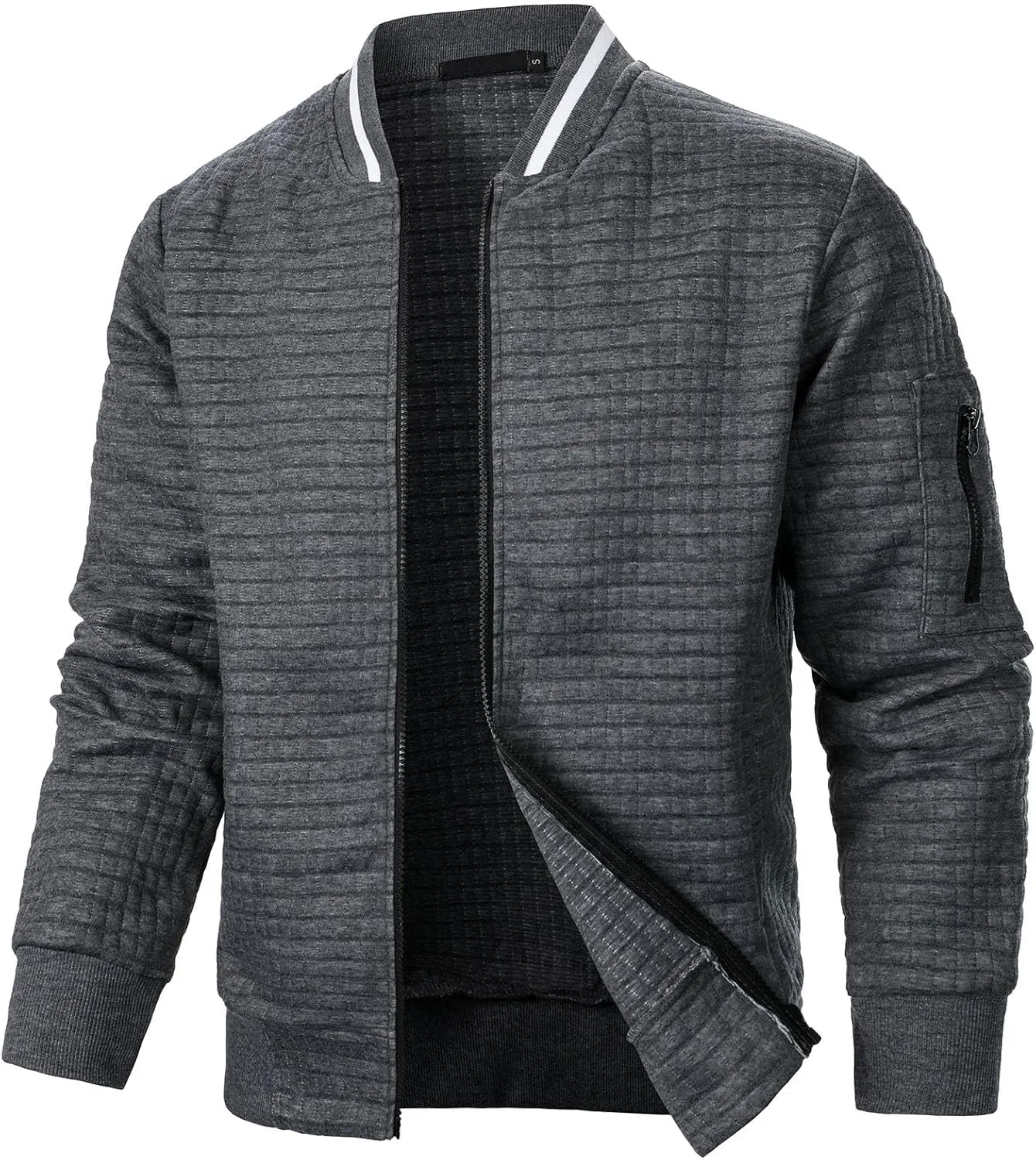 Muscularfit Mens Loose Fit Lightweight Jacket Casual Trendy Bomber Jacket Solid Color Waffle Full Zip Outwear Fall Light Coat