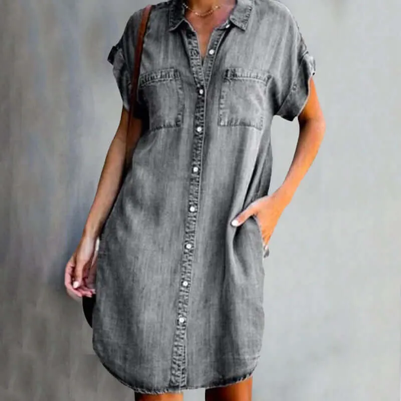Olive | Elegant Denim Dress with Tummy Cover