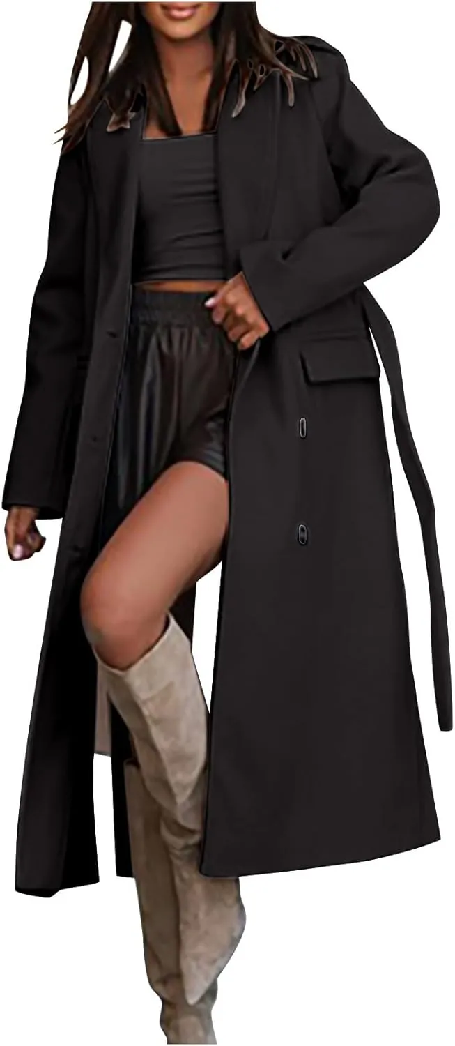 Overcoat for Women Open Front Knitted Sweater Winter Warm Outerwear Classic Lapel Overcoats Fashion Trench Coats