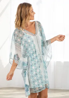 Sheer Circle Tapestry Print Loose Fit Tunic Dress