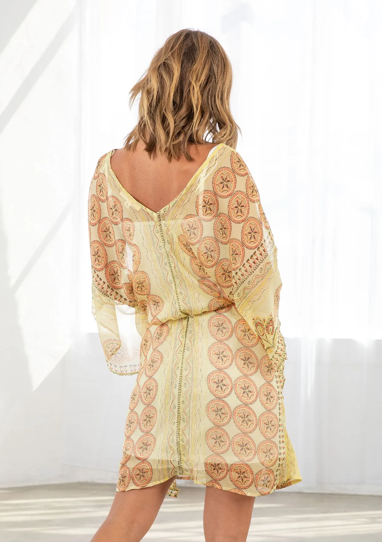 Sheer Circle Tapestry Print Loose Fit Tunic Dress