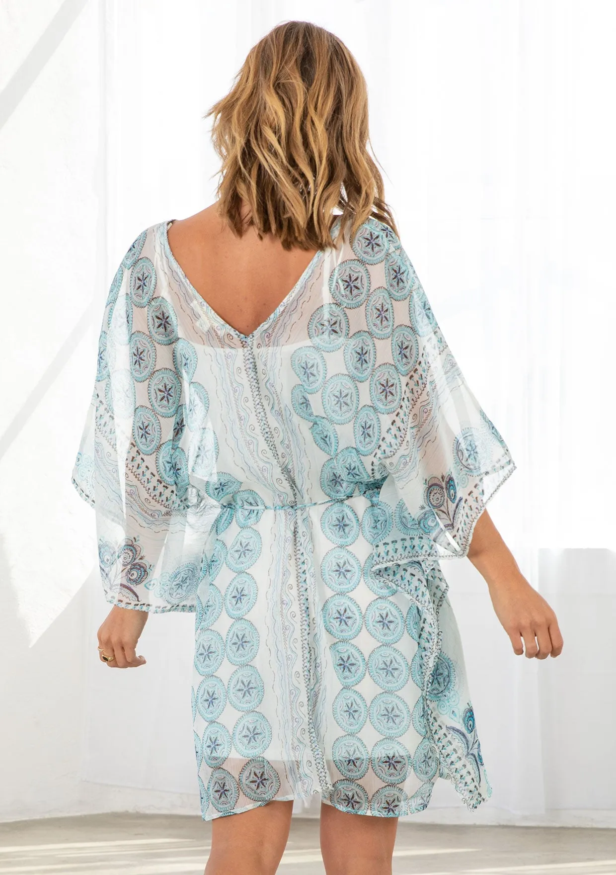 Sheer Circle Tapestry Print Loose Fit Tunic Dress