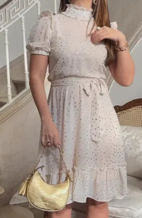 Silver Wave Dot White Dress